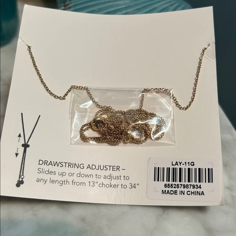 Layers Dainty Circle Gold Tone Adjustable Necklace NEW